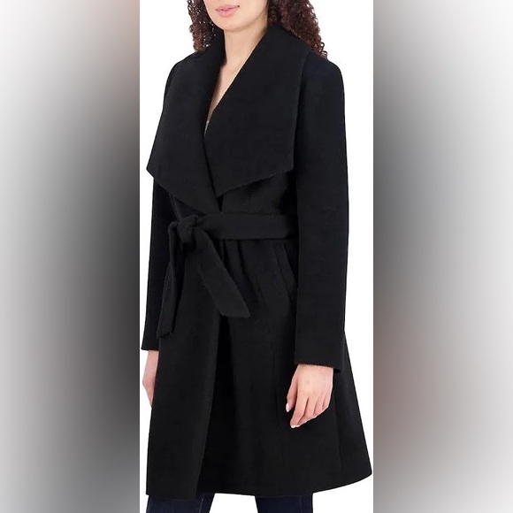 Cole Haan Women's Signature Wool Blend Wrap Coat Black Size 12 - Picture 1 of 16